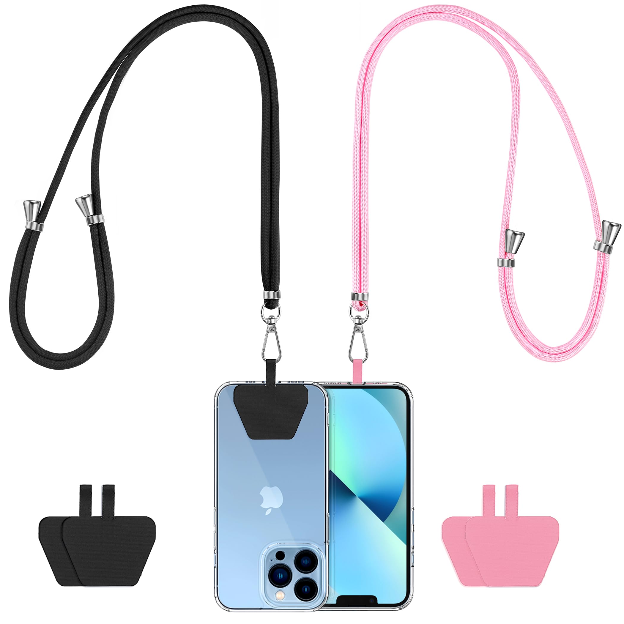 CACOE Cell Phone Lanyard 2 Pcs-1 Pcs Adjustable Neck Strap,1 Pcs Wrist Strap,2 Pcs Pads,Universal Crossbody,Multifuctional Compatible with Most Smartphones(Black)